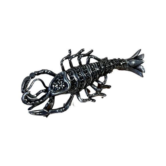 Silver Marcasite Lobster Brooch, Sterling Aquatic Animal Brooch, Crawfish Pin - Picture 2 of 8